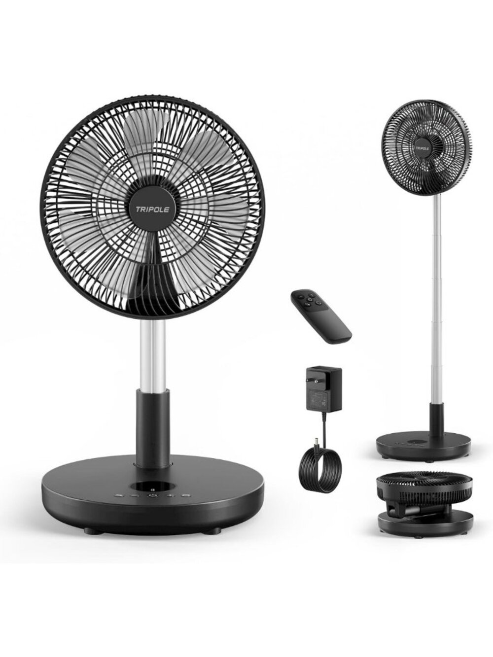 12" Portable Rechargeable Foldable Standing Fan - Quiet, 6 Speed, Compact Design